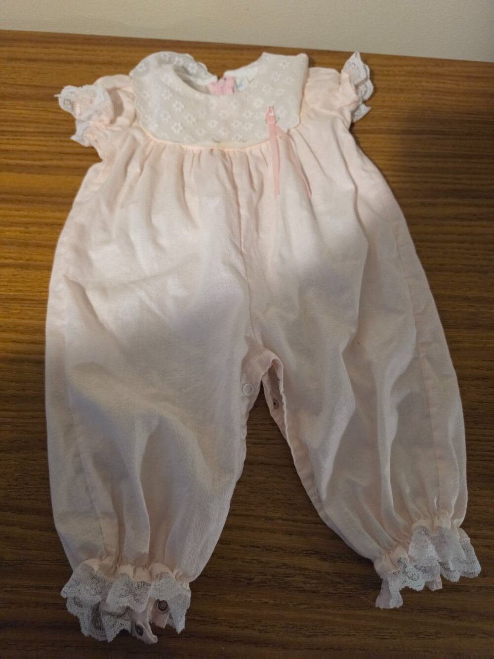 Vintage Thomas Baby Girl Pink Romper Lace Bib Collar Jumpsuit 3-6 Months